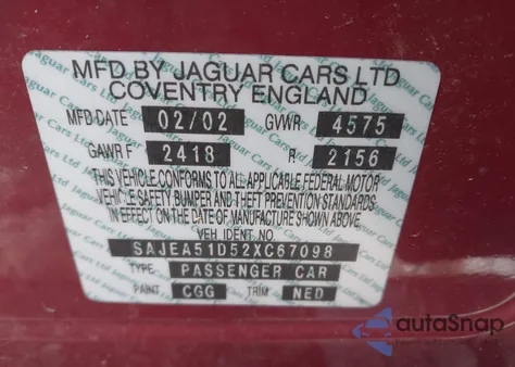 2002 Jaguar X-Type 2.5L z USA, uszkodzony, nr VIN SAJEA51D52XC67098